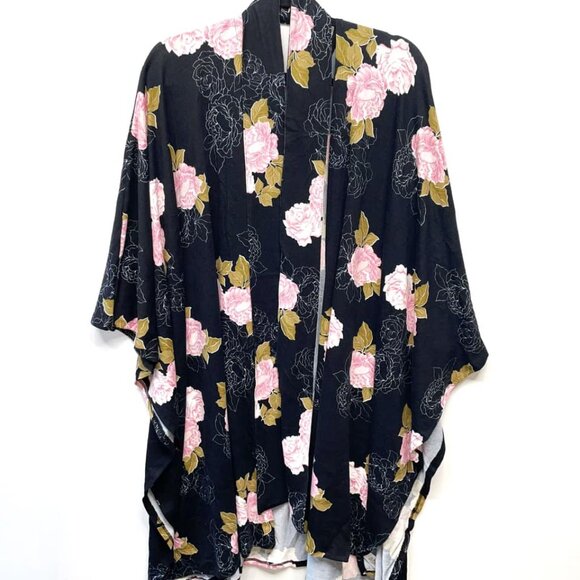 NEW NWT Lularoe Savannah Soft Knit Belted Kaftan Black Floral Pink S/M L/XL - Picture 8 of 8